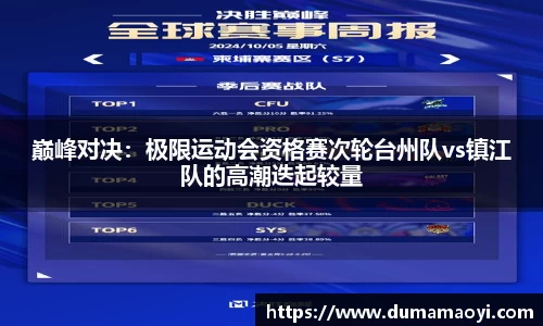 巅峰对决：极限运动会资格赛次轮台州队vs镇江队的高潮迭起较量